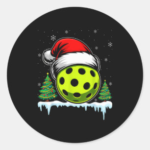 Weihnachts-Pickleball-Pickle-Ball-Santa-Hut lustig Runder Aufkleber