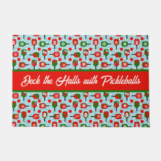 Weihnachts-Pickleball Rotes Grünes blaues Schneefl Fußmatte