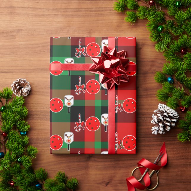 Weihnachts-Pickleball-Schläger Freude Rot Grün Kar Geschenkpapier (Feiertagsgeschenk)
