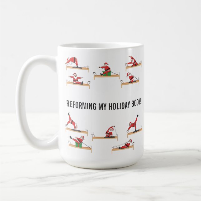 Weihnachts-Pilates-Reformer Santa Kaffeetasse (Links)