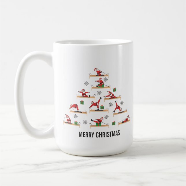 Weihnachts-Pilates-Reformer Santa Kaffeetasse (Links)