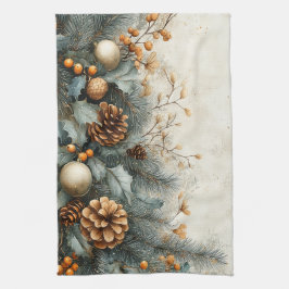 Weihnachts-Pine Cones Holly Gold Ornamente Geschirrtuch
