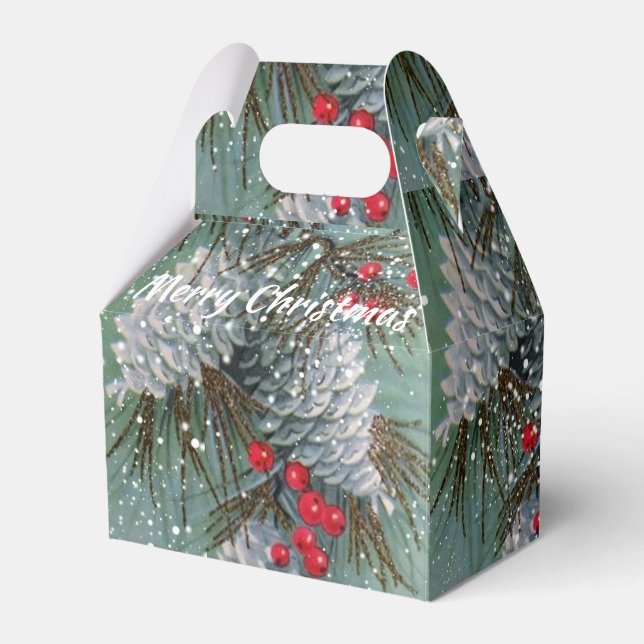 Weihnachts-Pine Cones Snow Red Berries Geschenkschachtel (Vorderseite)