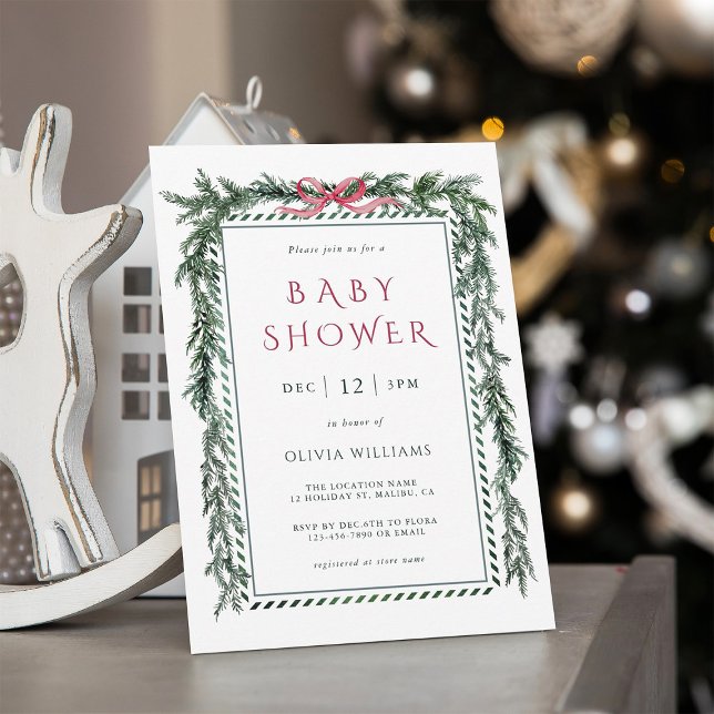 Weihnachts Pine Garland Girl Babydusche Einladung (Von Creator hochgeladen)