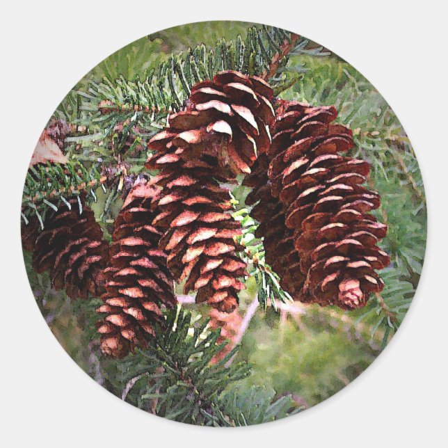 Weihnachts Pinecone Arrangement Happy Holidays Runder Aufkleber (Vorderseite)
