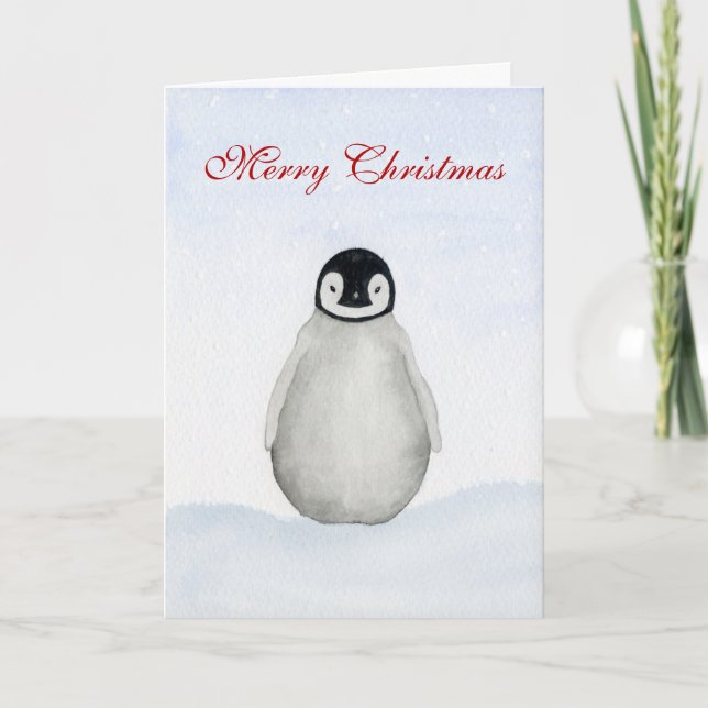 Weihnachts-Pinguin-Aquarellkarte Karte (Vorderseite)