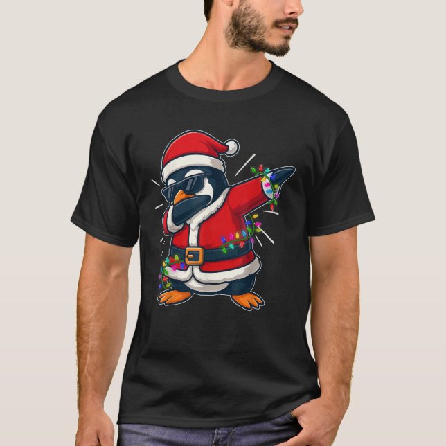 Weihnachts-Pinguin Dabbing Lights Weihnachten Weih T-Shirt (Vorderseite)