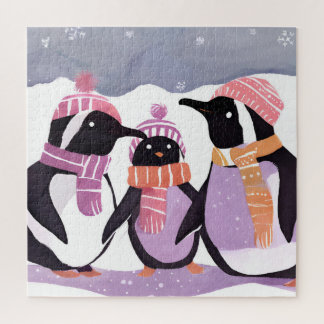 Weihnachts-Pinguin-Freunde | Winter-Wasserfarbe Puzzle