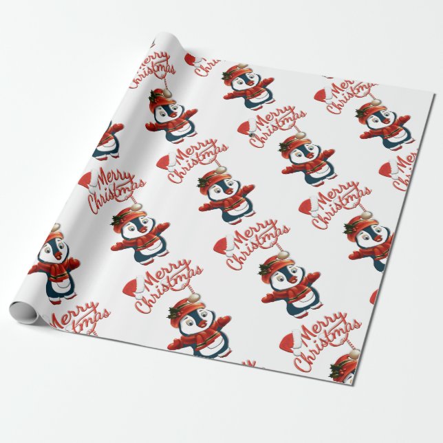 Weihnachts Pinguin Matte Wrapping Paper, 30" x 6' Geschenkpapier (Ungerollt)
