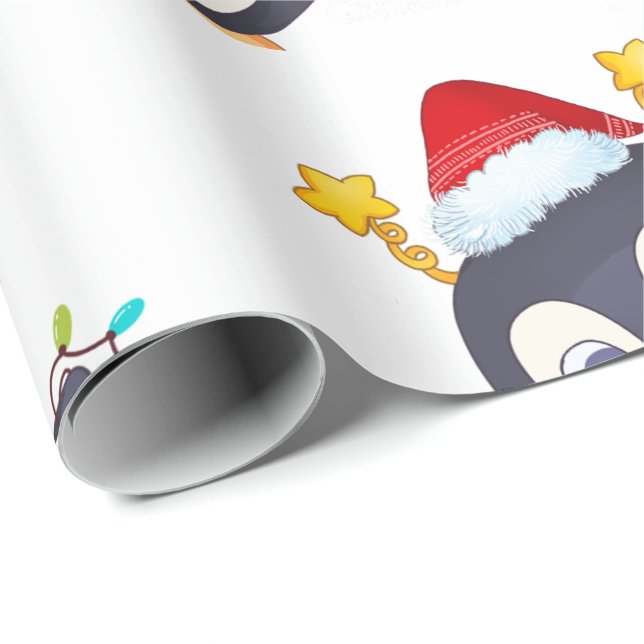 Weihnachts-Pinguin mit Lichtern Geschenkpapier (Rolleneckpunkt)