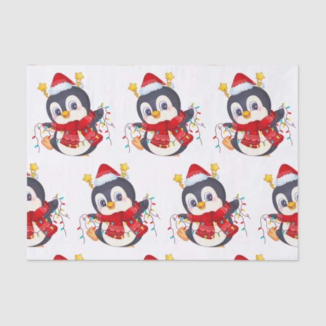 Weihnachts-Pinguin mit Lichtern Seidenpapier (Vorderseite)