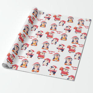 Weihnachts Pinguin Name Wrapping Paper Geschenkpapier