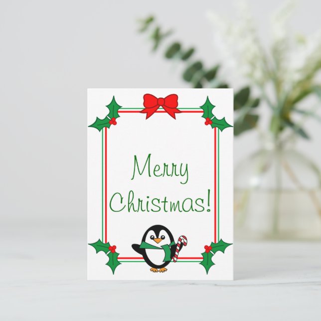 Weihnachts-Pinguin Postcard Feiertagspostkarte (Stehend Vorderseite)