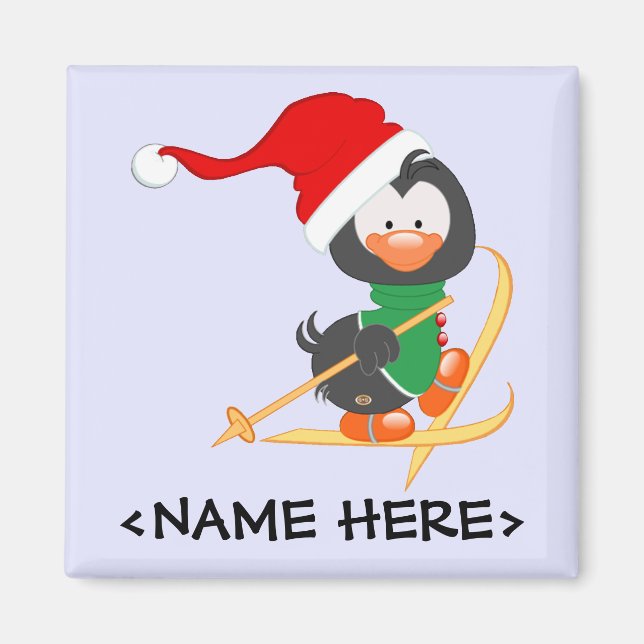 Weihnachts Pinguin Skiing Magnet (Vorne)
