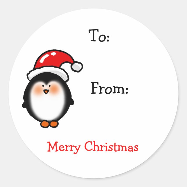 Weihnachts-Pinguingeschenk-Tags Runder Aufkleber (Vorderseite)