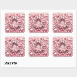 Weihnachts-Pink-Candy-Canes-Balls Kranz Quadratischer Aufkleber