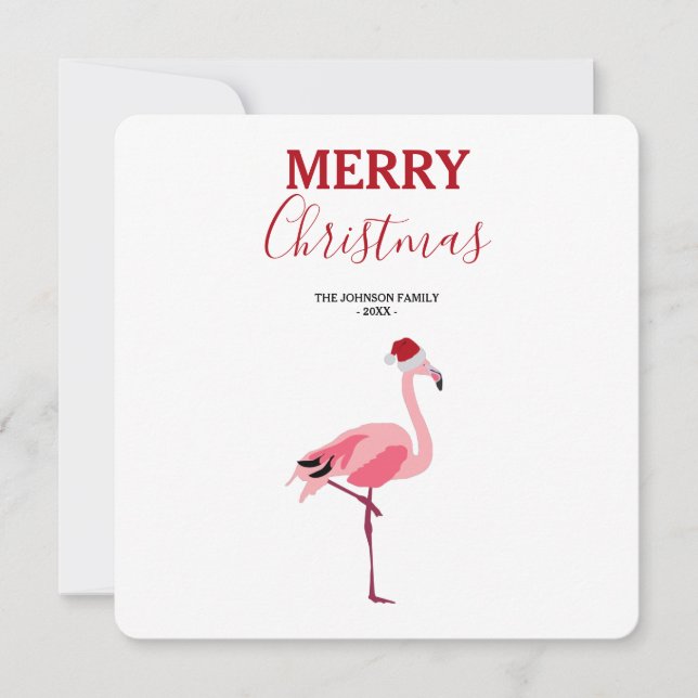 Weihnachts Pink Flamingo Bird mit Weihnachtsmannmü (Vorderseite)