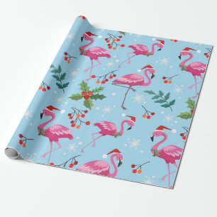 Weihnachts Pink Flamingos Red Holly Berries Gesche Geschenkpapier