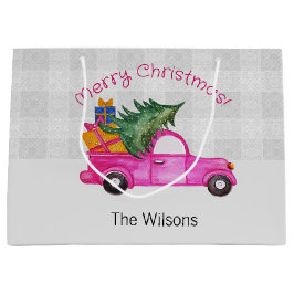 Weihnachts-Pink-LKW mit Baum und Wünschen Große Geschenktüte