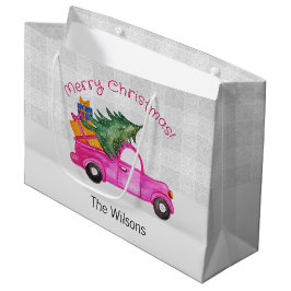 Weihnachts-Pink-LKW mit Baum und Wünschen Große Geschenktüte