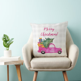 Weihnachts-Pink-LKW mit Baum und Wünschen Kissen