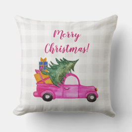 Weihnachts-Pink-LKW mit Baum und Wünschen Kissen