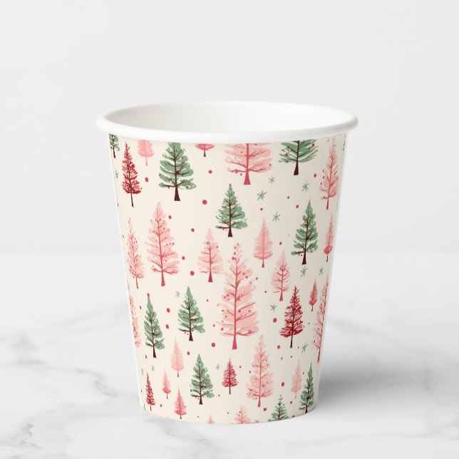 Weihnachts-Pink-Tasse. Pappbecher (Vorderseite)