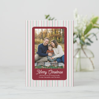 Weihnachts-Pinstripe mit rotem Feld Familienfoto Feiertagskarte