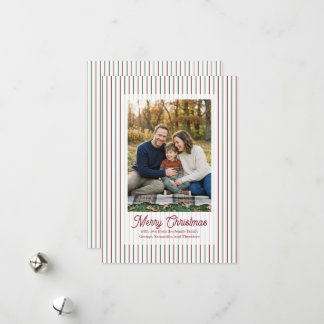 Weihnachts-Pinstripe mit rotem Text Familienfoto Feiertagskarte