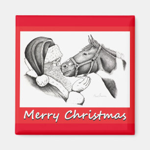 Weihnachts Pinto Paint Horse und Santa Magnet