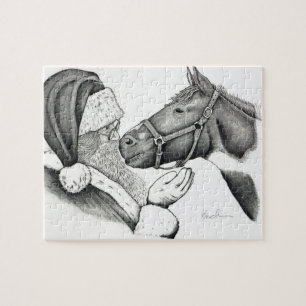 Weihnachts Pinto Paint Horse und Santa Puzzle