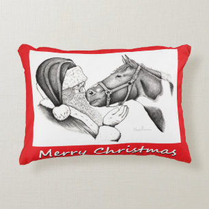 Weihnachts Pinto Paint Horse und Santa Zierkissen