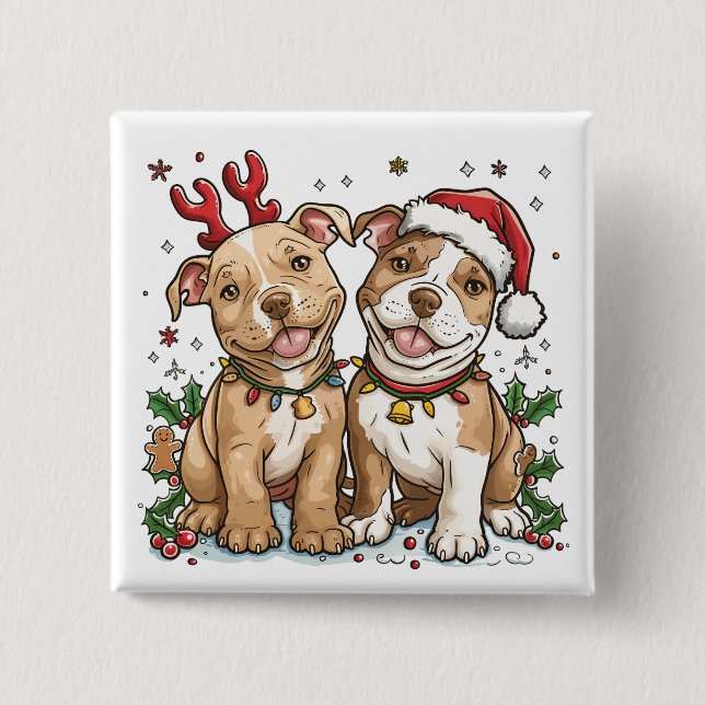 Weihnachts-Pit Bull-Hunde Button (Vorderseite)