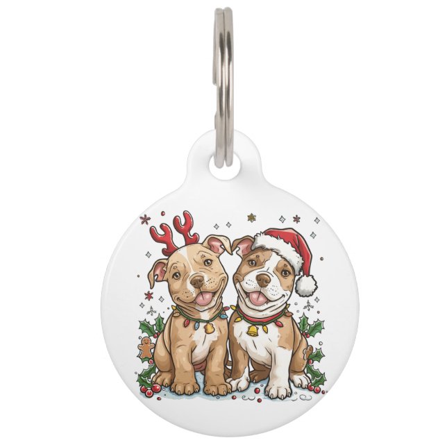 Weihnachts-Pit Bull-Hunde Haustiermarke (Vorderseite)