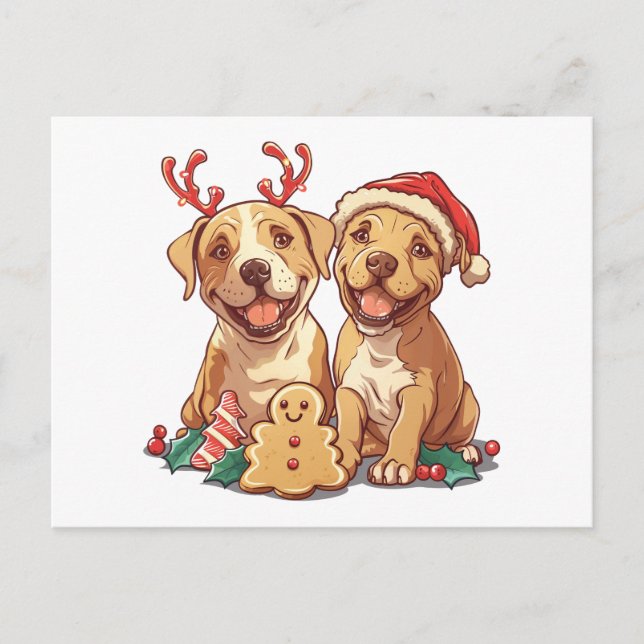 Weihnachts-Pit Bull-Hunde Postkarte (Vorderseite)