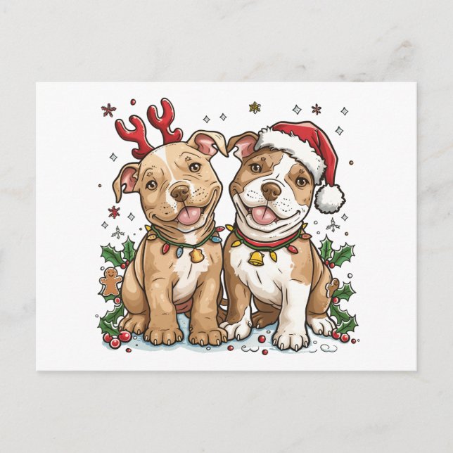 Weihnachts-Pit Bull-Hunde Postkarte (Vorderseite)