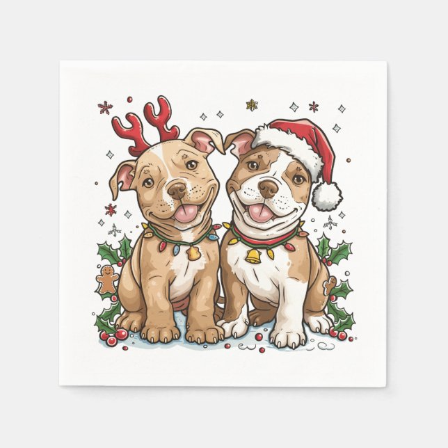 Weihnachts-Pit Bull-Hunde Serviette (Vorderseite)