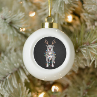 Weihnachts-Pit-Bull-Rentier-Geweih Xmas-Lichter Keramik Kugel-Ornament