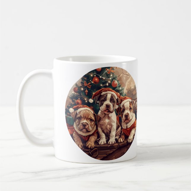Weihnachts Pit Bull Welpen Hunde Kaffeetasse (Links)