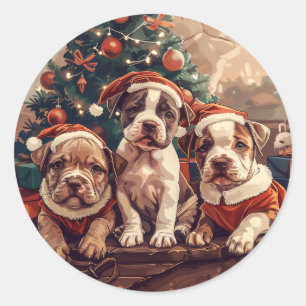 Weihnachts Pit Bull Welpen Hunde Runder Aufkleber
