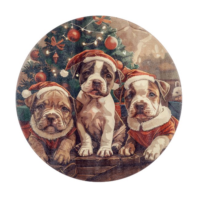 Weihnachts Pit Bull Welpen Hunde Schneidebrett (Vorderseite)