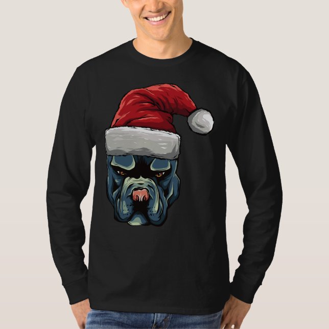 Weihnachts-Pit Bull Welpenhund in einer Weihnachts T-Shirt (Vorderseite)