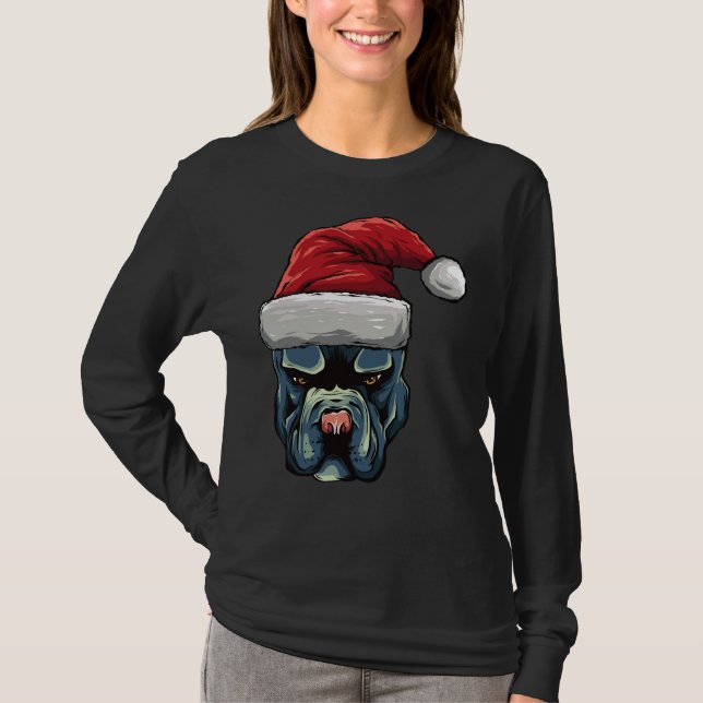 Weihnachts-Pit Bull Welpenhund in einer Weihnachts T-Shirt (Vorderseite)