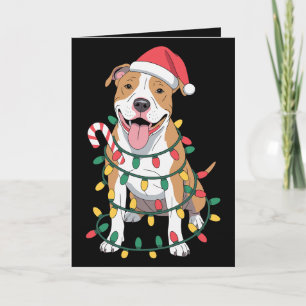 Weihnachts Pitbull Hund Santa Hut Lichter Zuckerst Karte