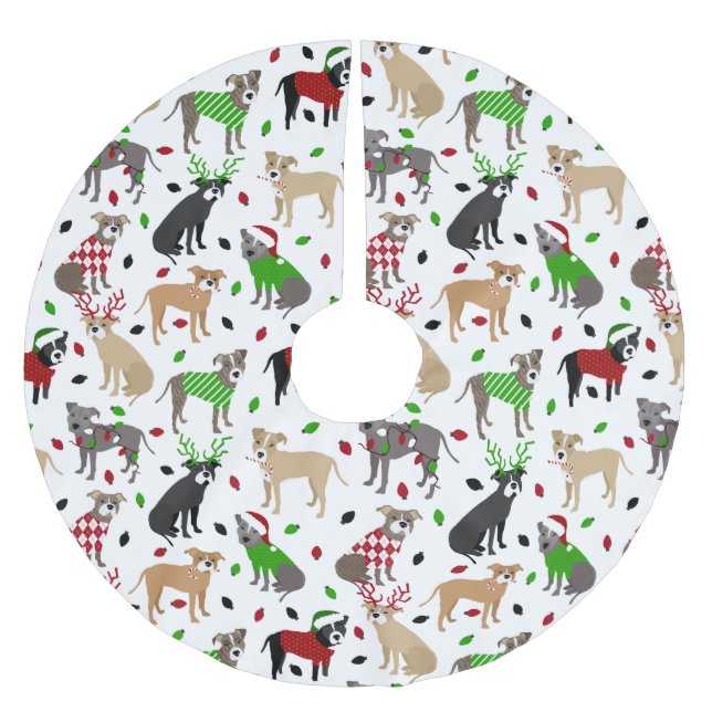 Weihnachts-Pitbull-Hunde Polyester Weihnachtsbaumdecke (Vorderseite)