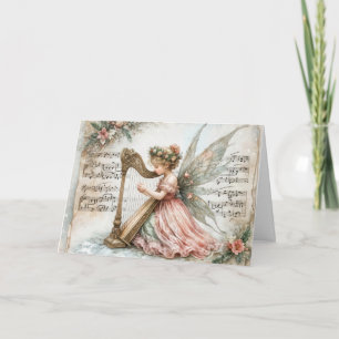 Weihnachts-Pixie-Fairy spielt Harfe Karte