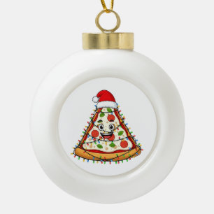 Weihnachts-Pizza-Stück mit Santa-Hut für Foodies Keramik Kugel-Ornament