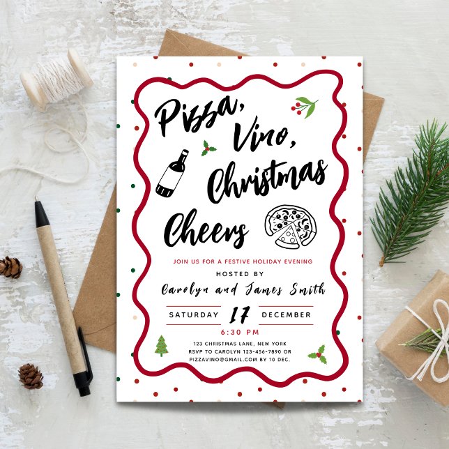 Weihnachts-Pizza und Party Einladung (Christmas Pizza and Wine Party Invitation)