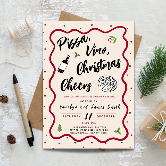 Weihnachts-Pizza und Party Einladung (Christmas Pizza and Wine Party Invitation)