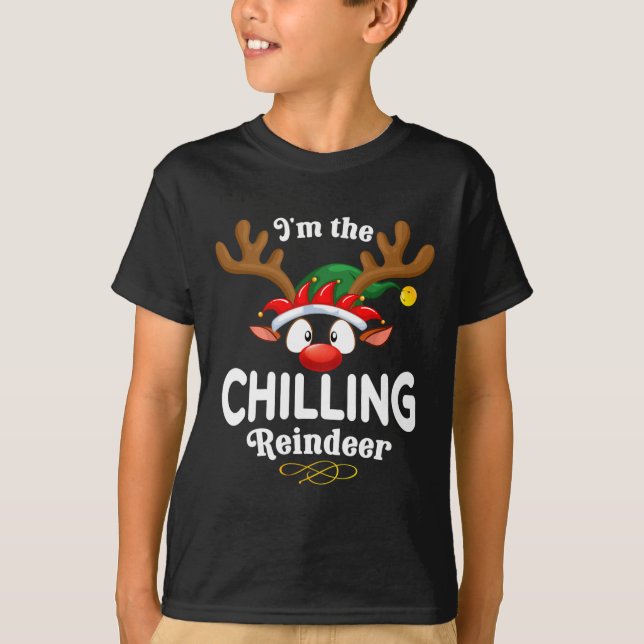 Weihnachts Pjs Chilling Xmas Rentier Matching T-Shirt (Vorderseite)